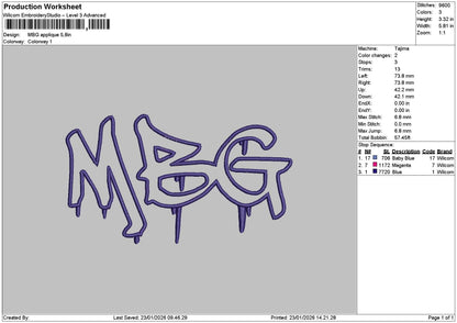 Mbgtext App Embroidery File 6 sizes