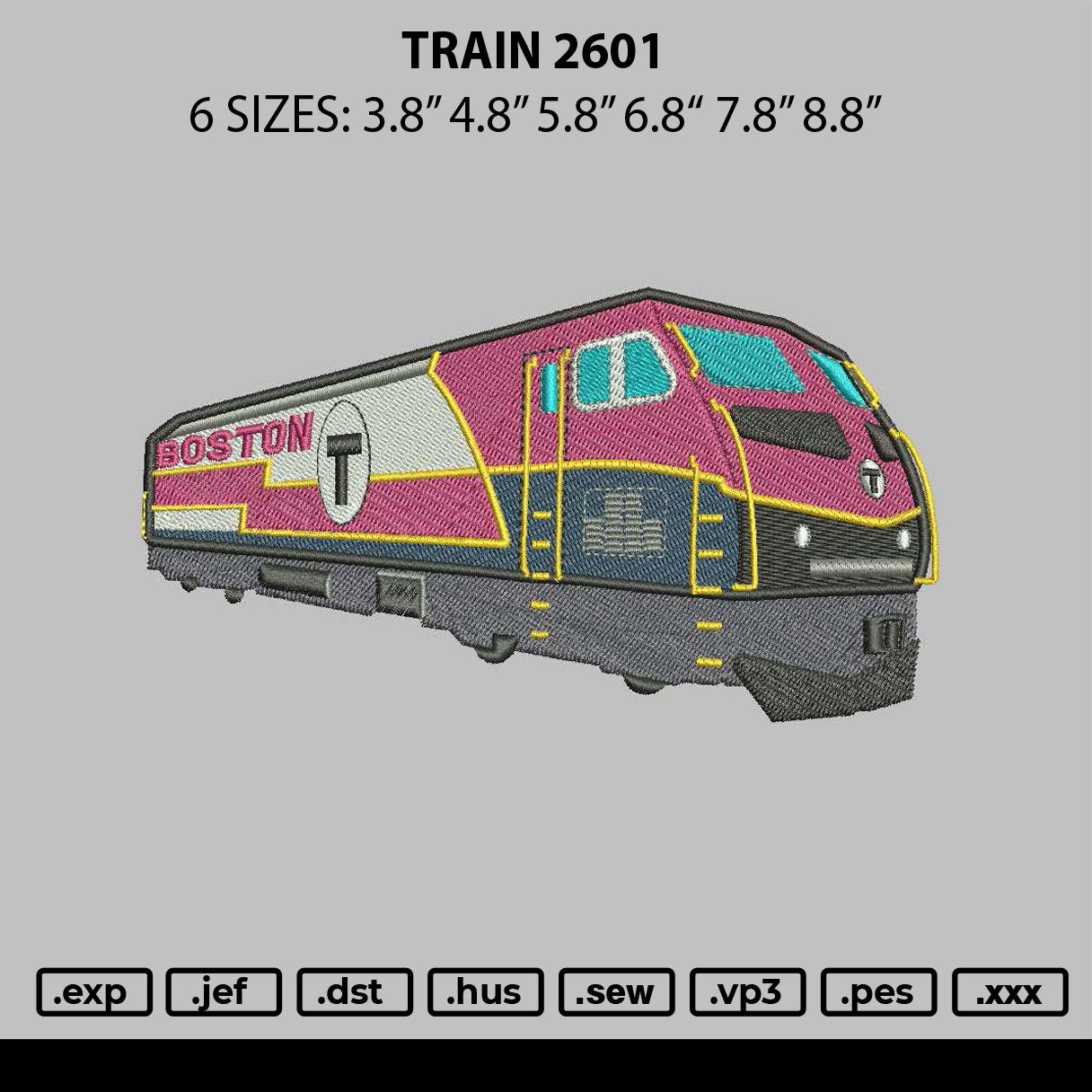 Train 2601 Embroidery File 6 sizes