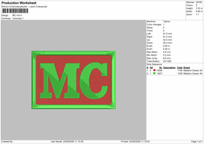 Mc Text Embroidery File 6 sizes