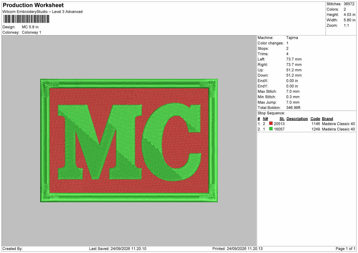 Mc Text Embroidery File 6 sizes