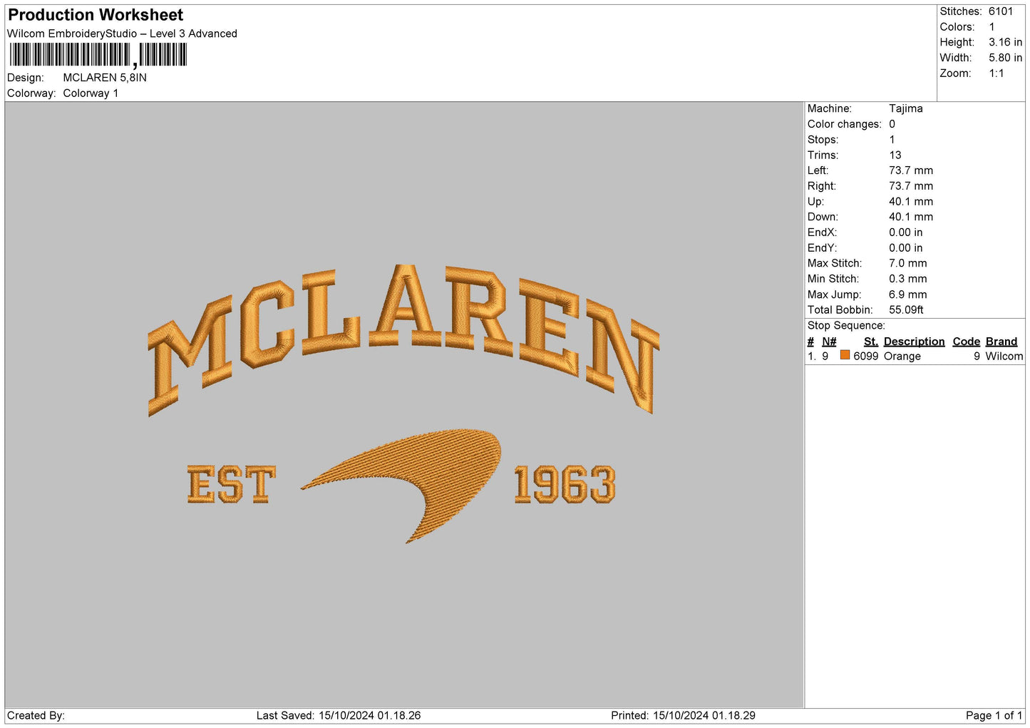 Mclarentext Embroidery File 6 sizes