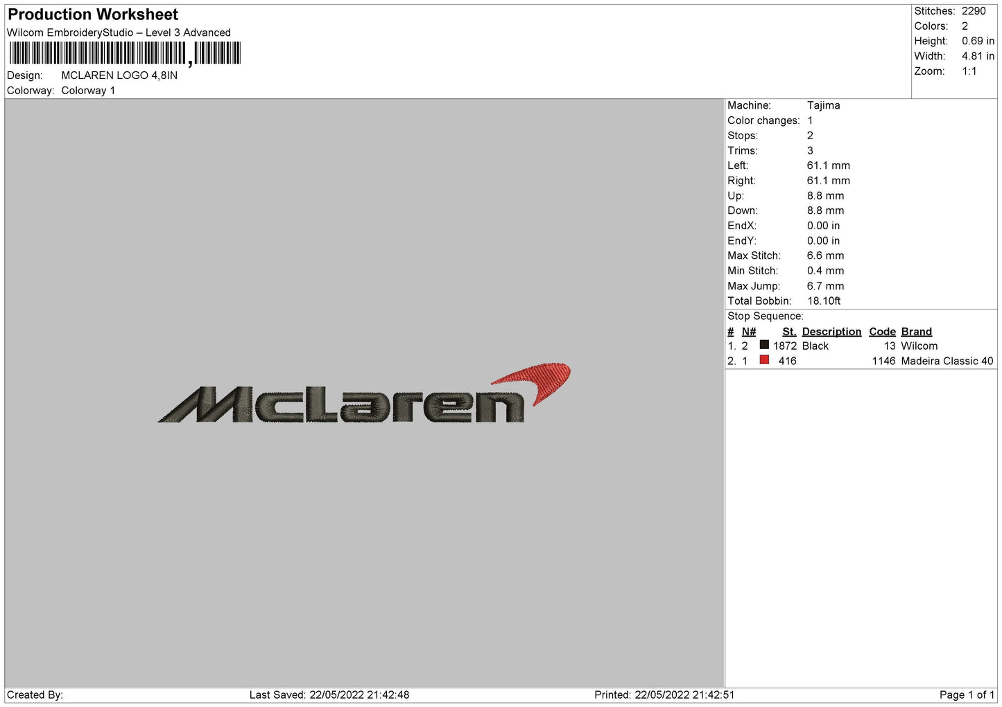 Mclaren Logo Embroidery File 4 size