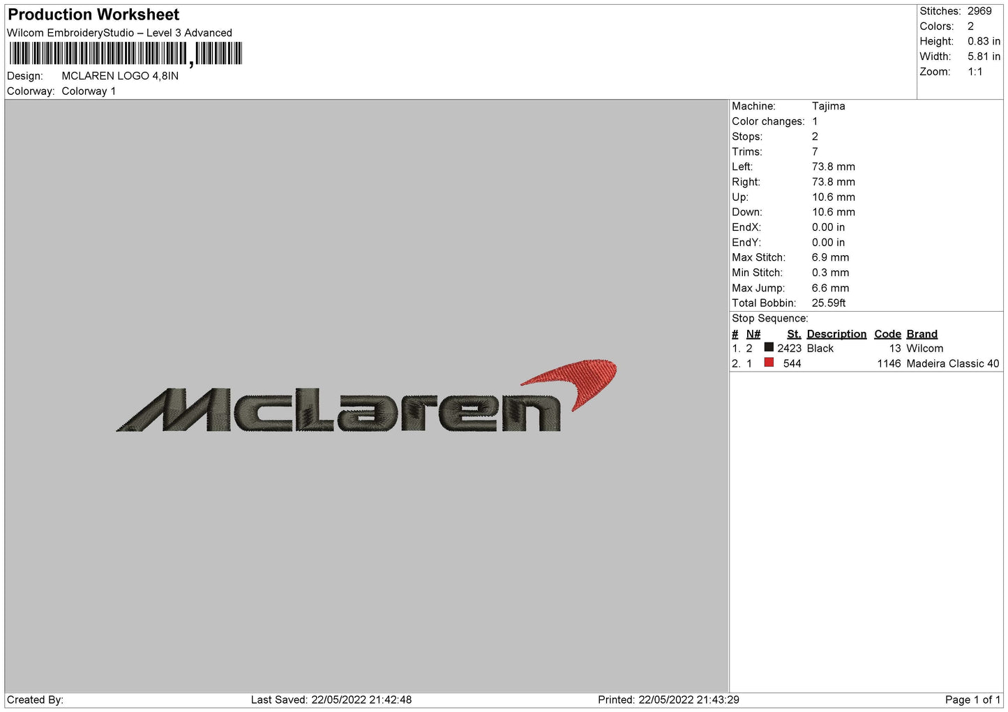 Mclaren Logo Embroidery File 4 size