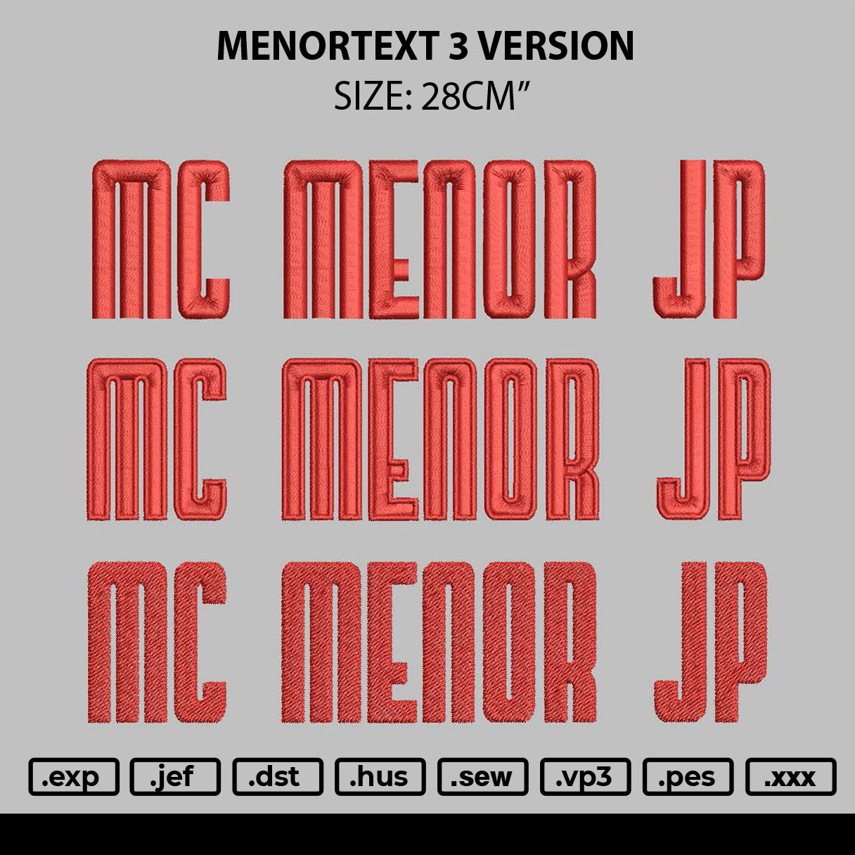 Menortext 3 Version Embroidery File