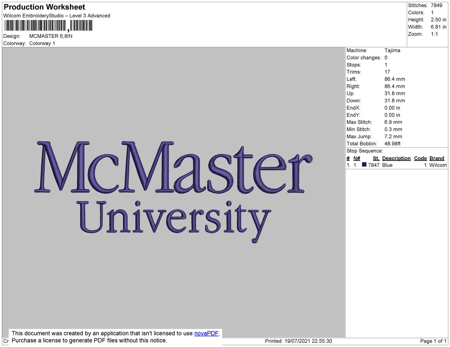McMaster University Embroidery File 4 size