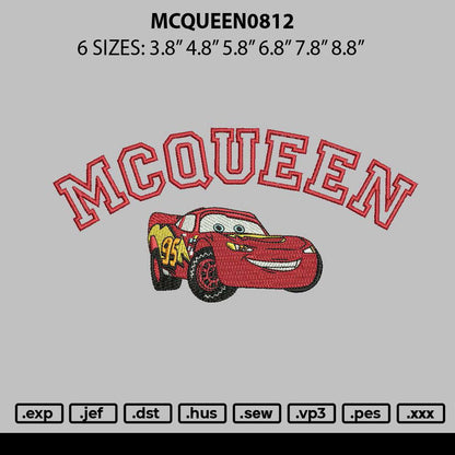 Mcqueen0812 Embroidery File 6 sizes