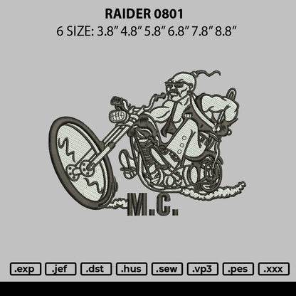 Raider 0801 Embroidery File 6 sizes