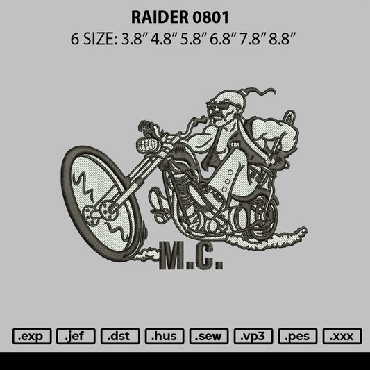 Raider 0801 Embroidery File 6 sizes