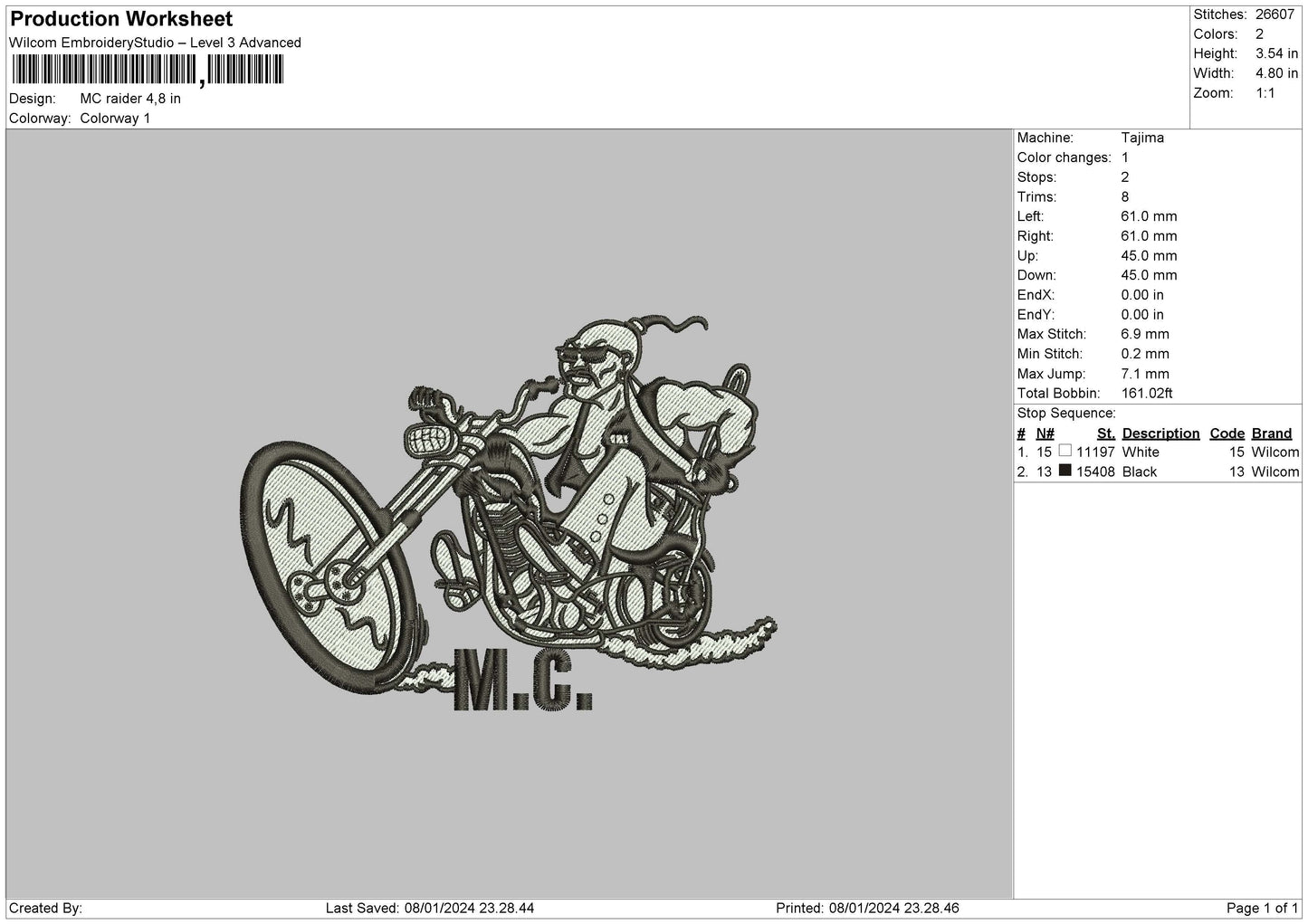 Raider 0801 Embroidery File 6 sizes