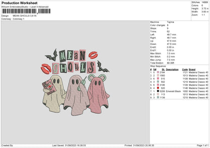 Ghosts Pink Embroidery File 6 sizes