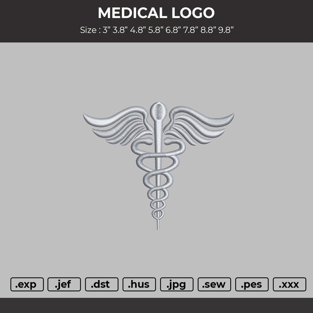 MEDICAL LOGO Embroidery File 6 sizes