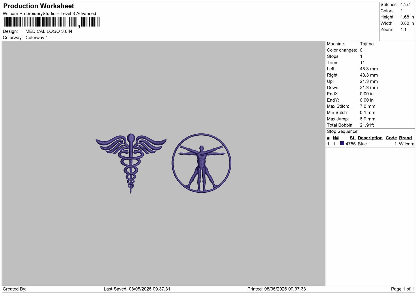 MEDICAL LOGO - V2  Embroidery File 6 sizes