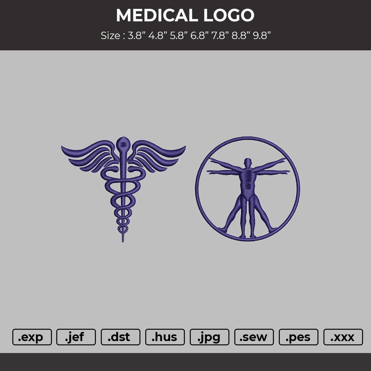 MEDICAL LOGO - V2  Embroidery File 6 sizes