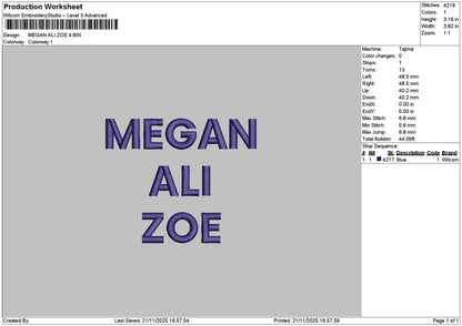 Megantext Embroidery File 6 sizes