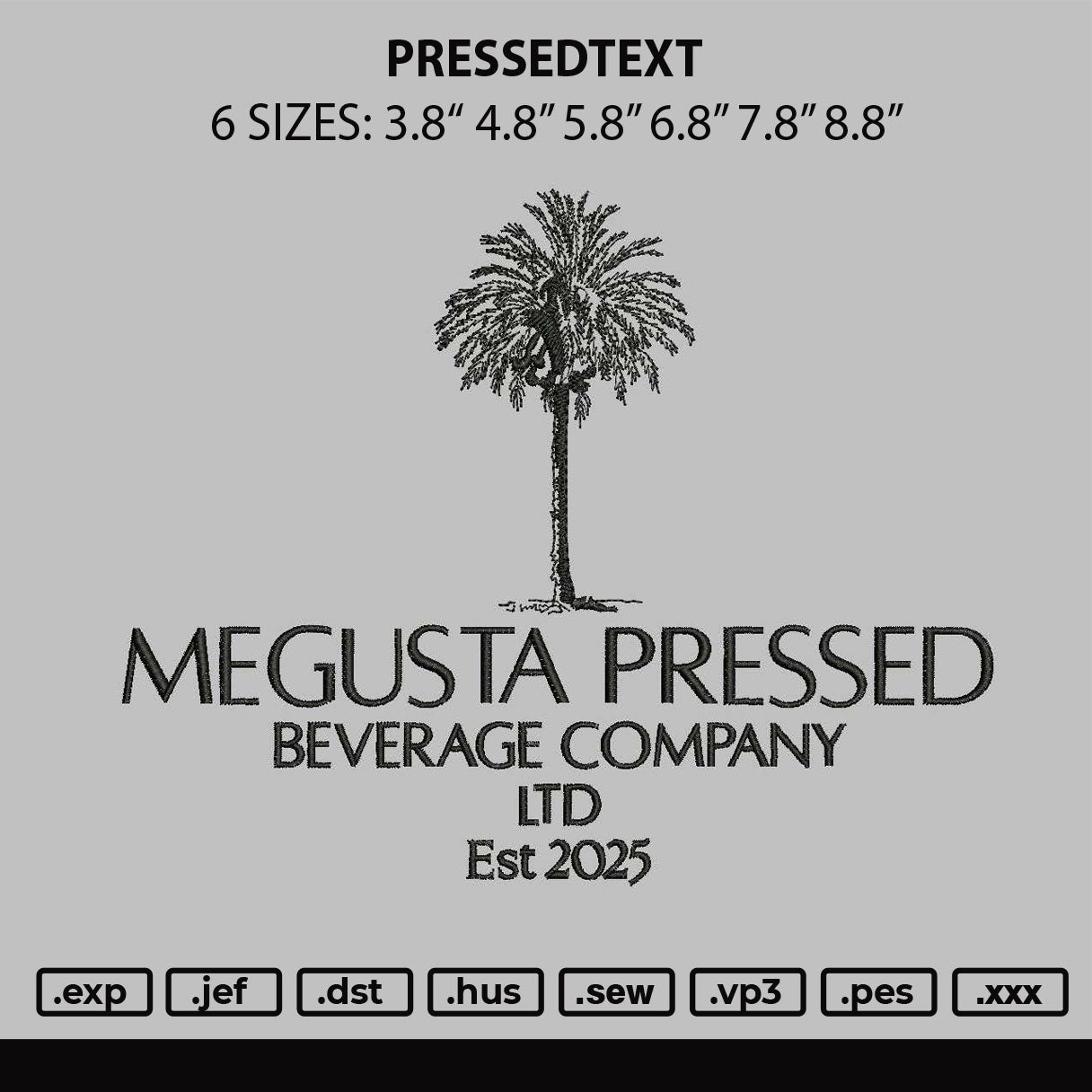 Pressedtext Embroidery File 6 sizes