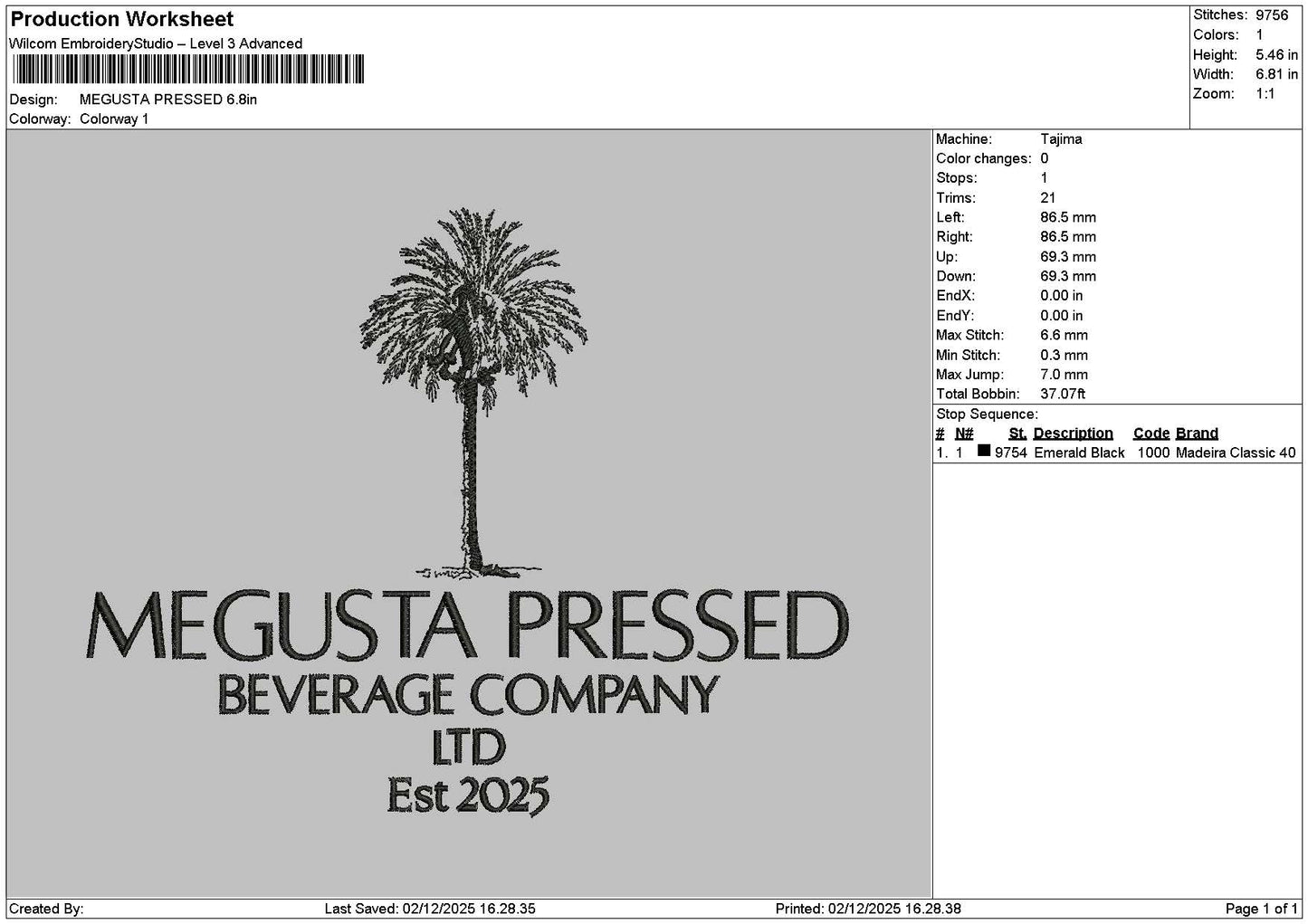 Pressedtext Embroidery File 6 sizes