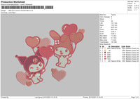 Melody Kuromi Valentine Embroidery File 4 size