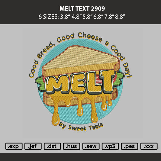 Melt Text 2909 Embroidery Machine Design File 6 sizes