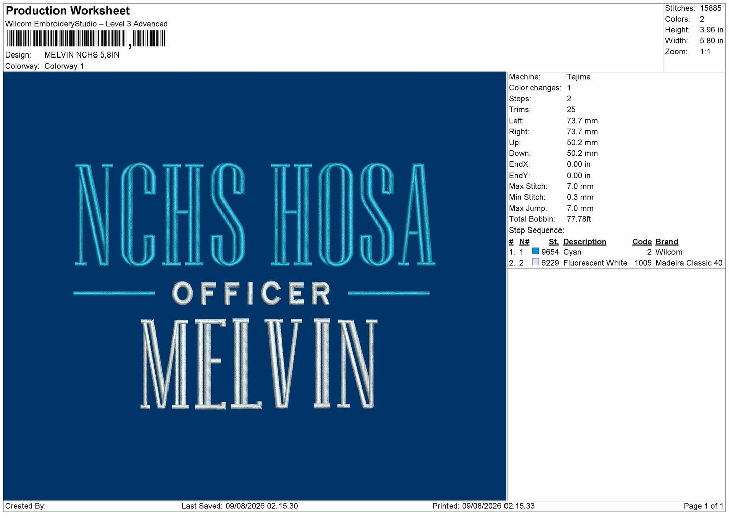 Melvin Embroidery Machine Design File 6 sizes