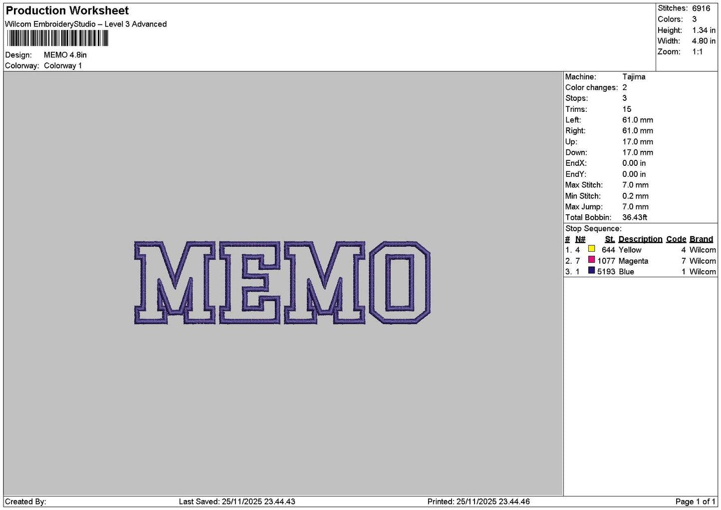 Memotext Embroidery File 6 sizes