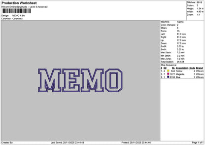 Memotext Embroidery File 6 sizes