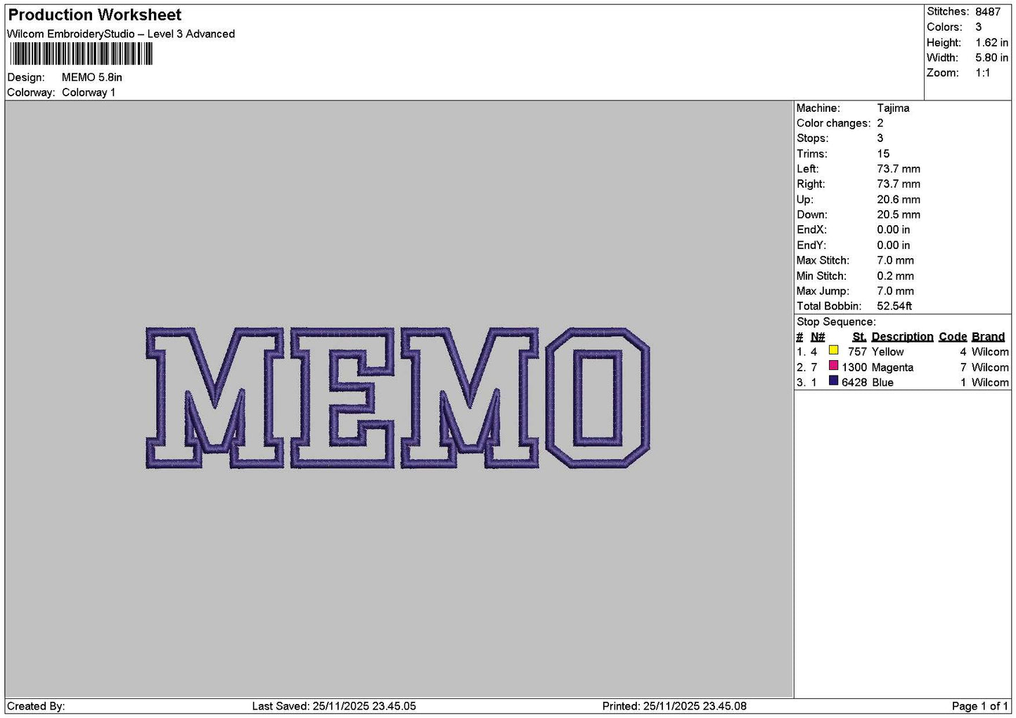 Memotext Embroidery File 6 sizes