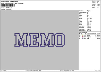 Memotext Embroidery File 6 sizes