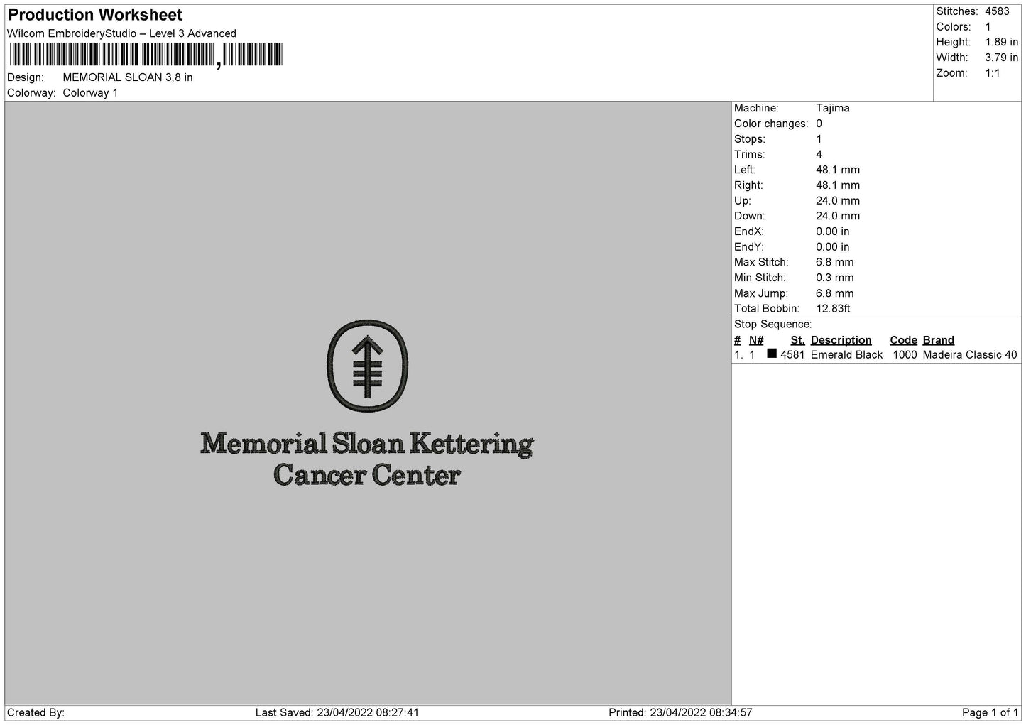 Memorial Sloan Embroidery File 4 size