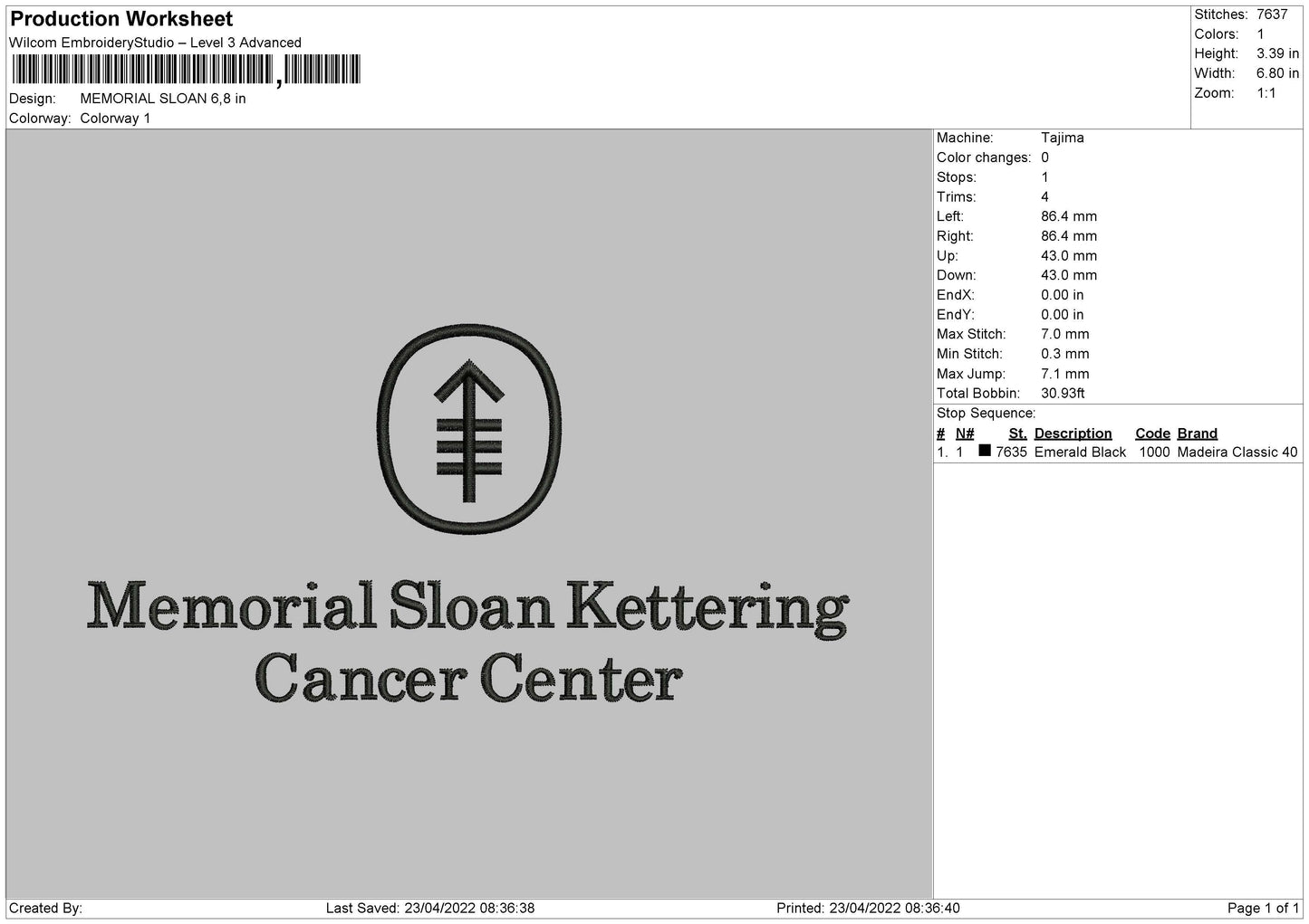 Memorial Sloan Embroidery File 4 size