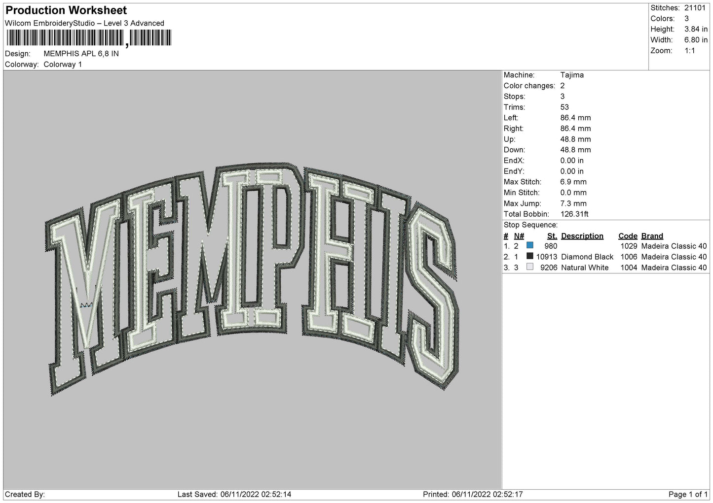 Memphis Apl Embroidery File 6 sizes
