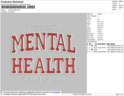 Mental Health Embroidery File 4 size