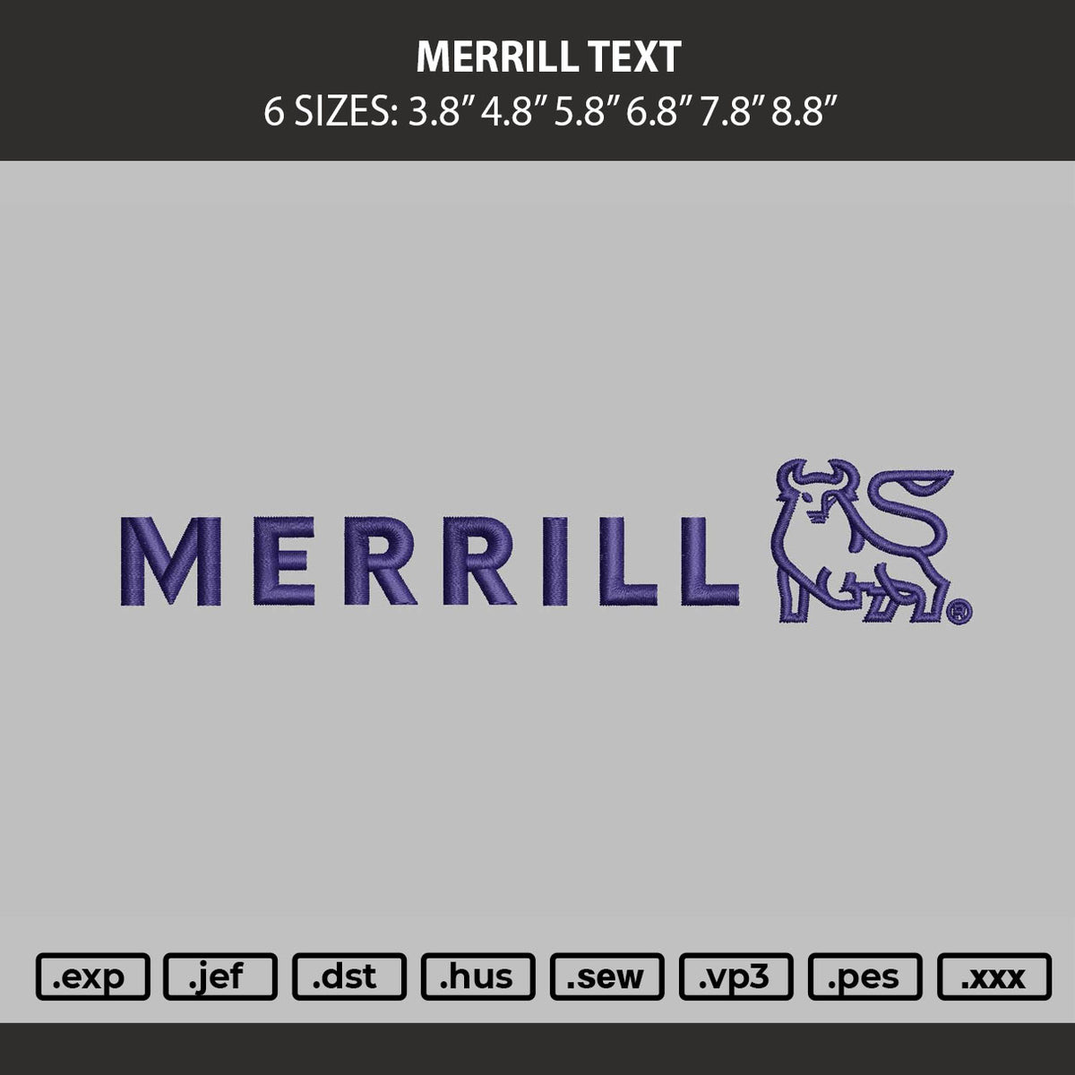 Merrill Text Embroidery Machine Design File 6 sizes