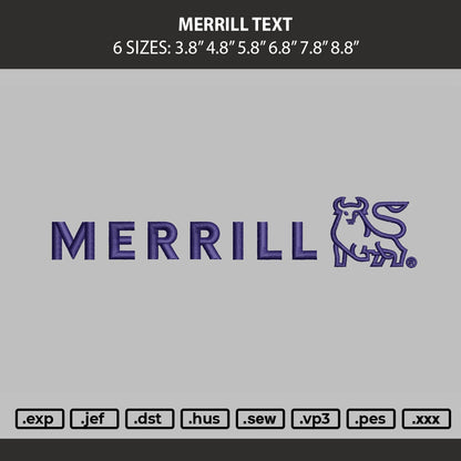 Merrill Text Embroidery Machine Design File 6 sizes