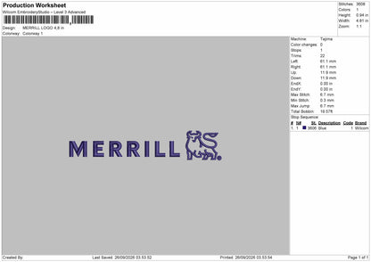 Merrill Text Embroidery Machine Design File 6 sizes