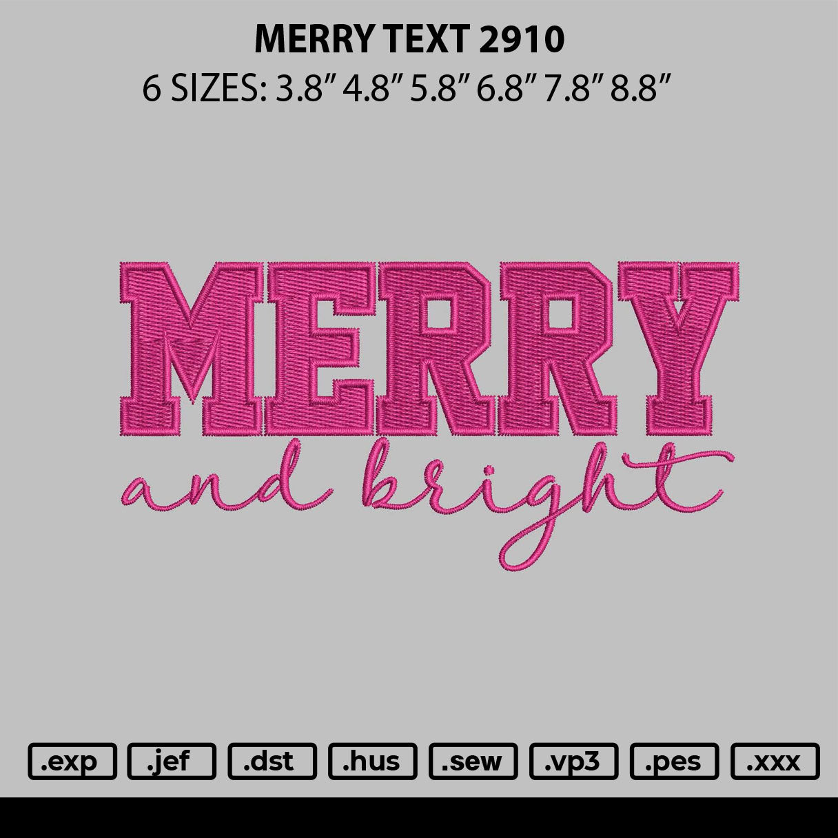 Merry Text 2910 Embroidery File 6 sizes