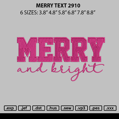Merry Text 2910 Embroidery File 6 sizes