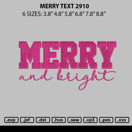 Merry Text 2910 Embroidery File 6 sizes