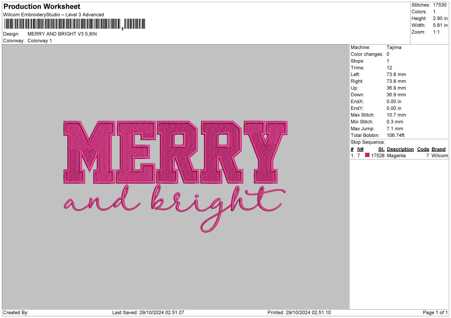 Merry Text 2910 Embroidery File 6 sizes