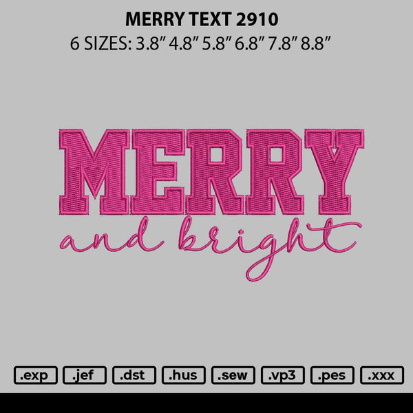 Merry Text 2910 Embroidery File 6 sizes