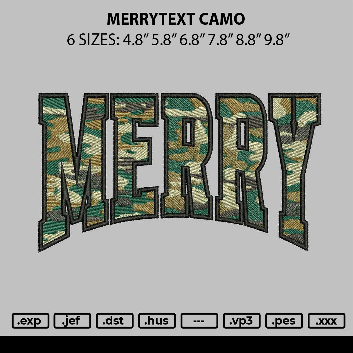 Merrytext Camo Embroidery File 6 sizes