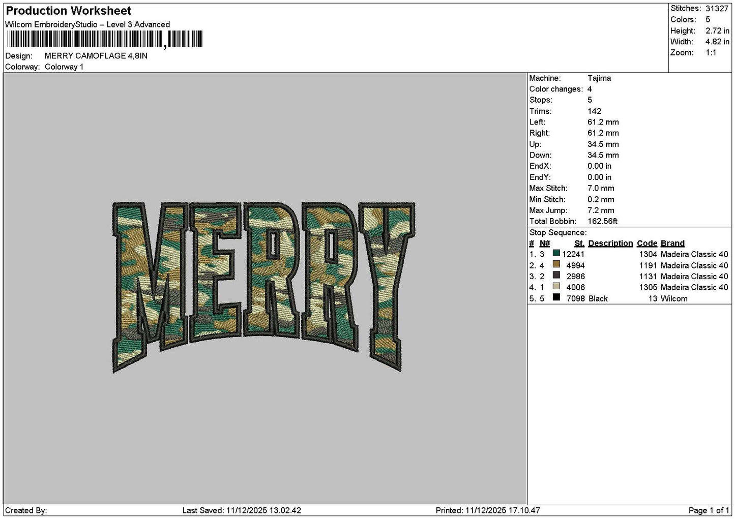Merrytext Camo Embroidery File 6 sizes