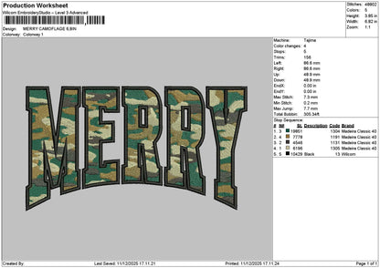 Merrytext Camo Embroidery File 6 sizes