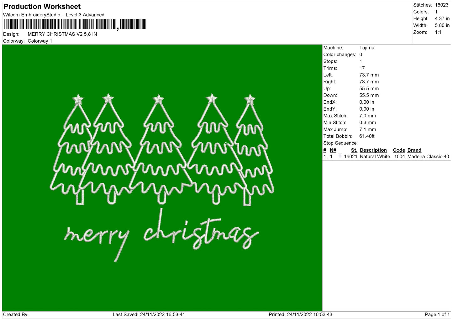 Merry Xmas v02 Embroidery File 6 sizes