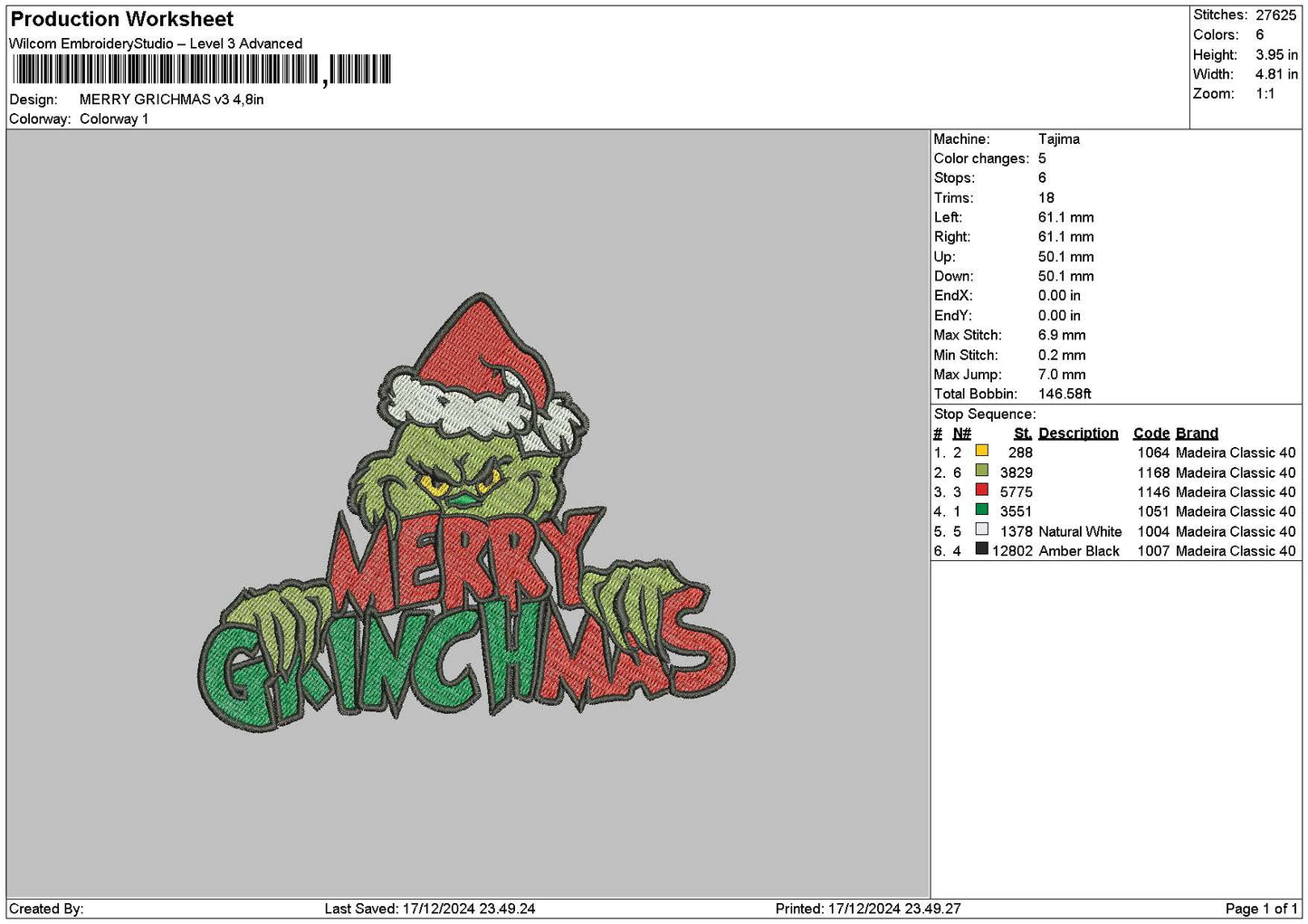 Grinch1712 Embroidery File 6 sizes