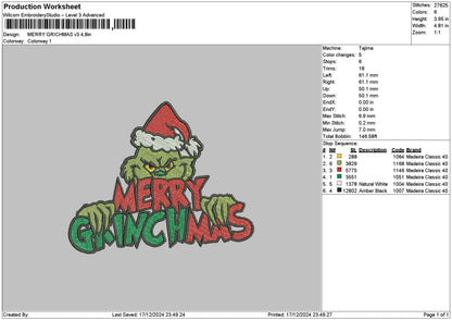 Grinch1712 Embroidery File 6 sizes