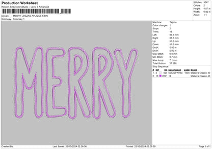 Merry Zigzag App Embroidery File 6 sizes