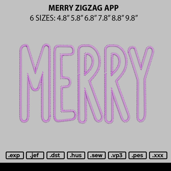 Merry Zigzag App Embroidery File 6 sizes