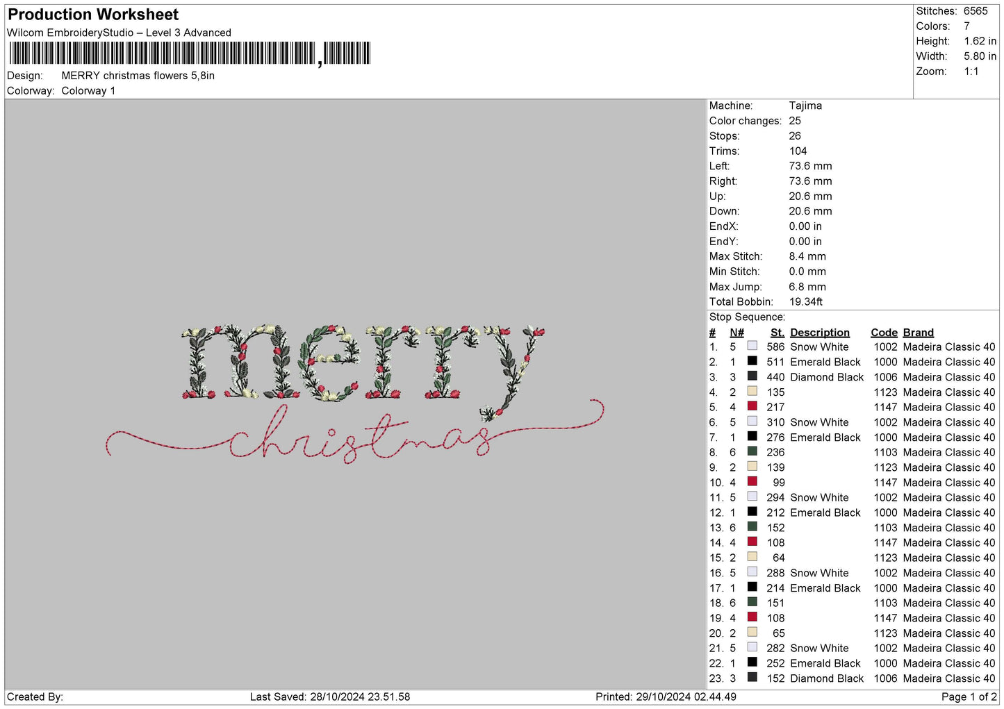 Flowers Christmas Embroidery File 6 sizes