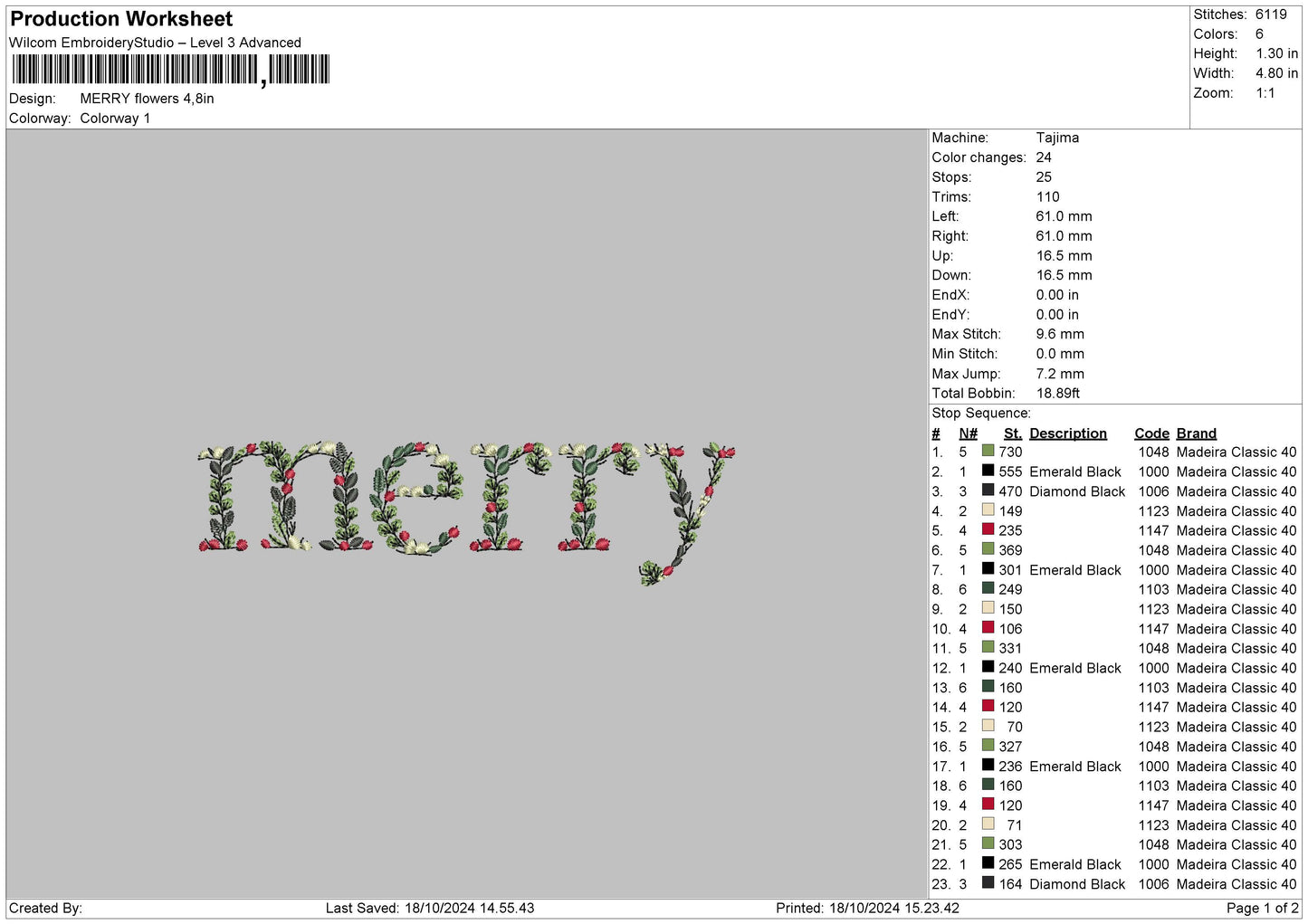 Merryflowers Embroidery File 6 sizes