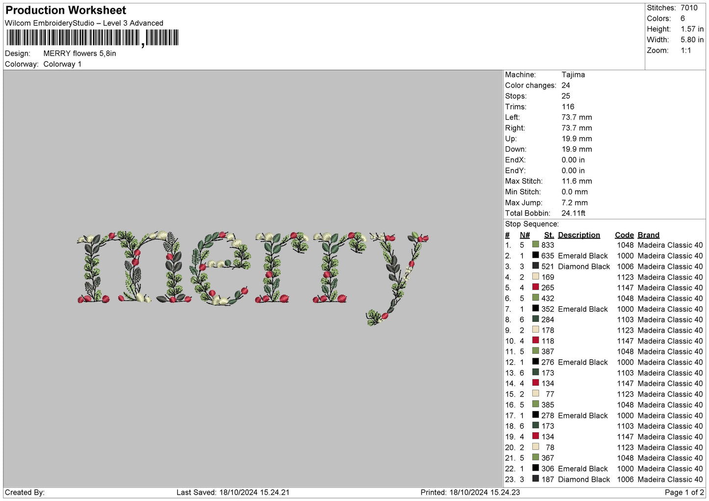 Merryflowers Embroidery File 6 sizes